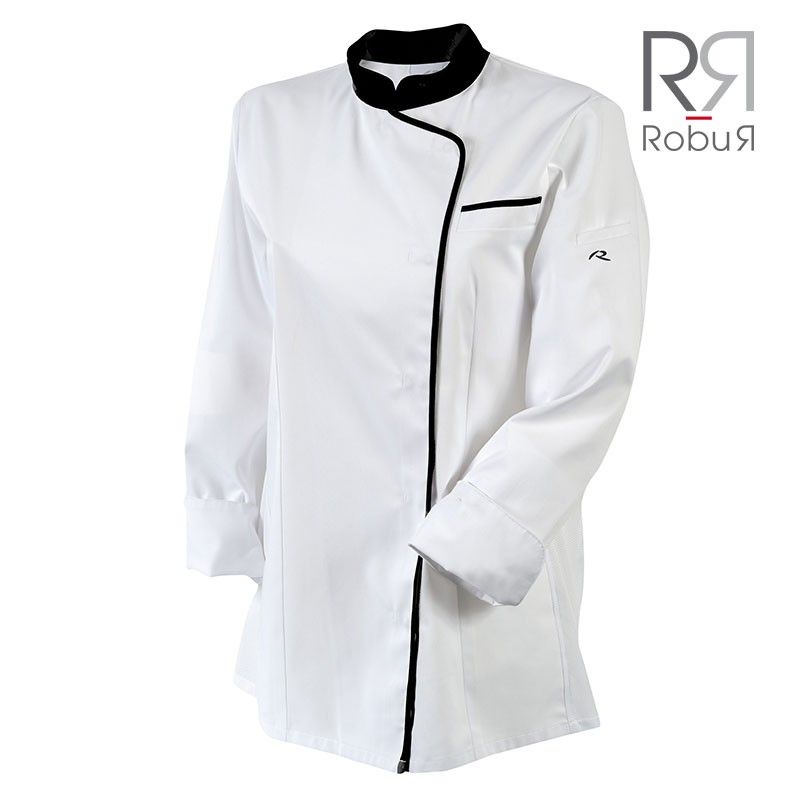 Veste de cuisine femme expression blanc et noir robur