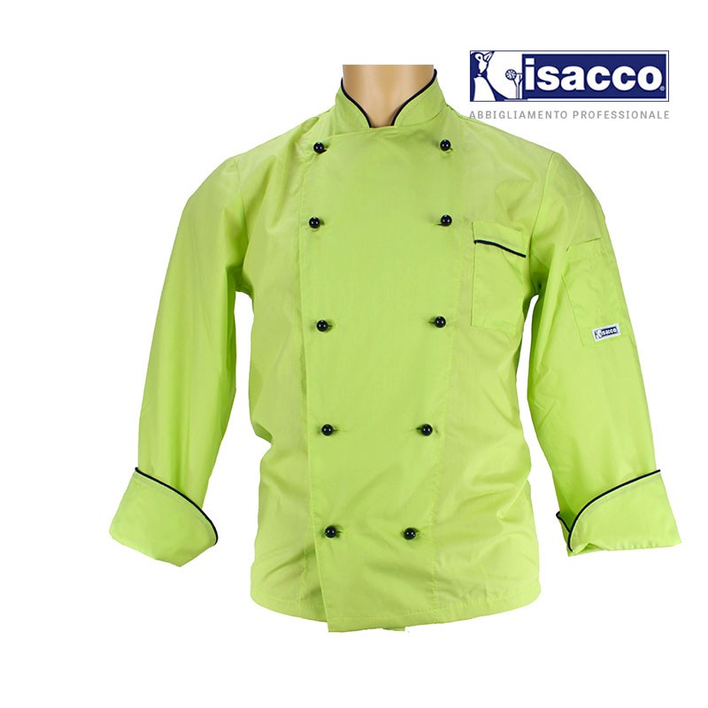 Veste de cuisine pour homme vert anis liseré bleu 