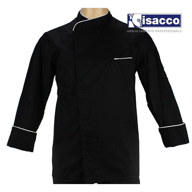 Veste de cuisinier noire liserés blancs