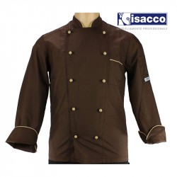 Veste de pâtissier chocolatier marron liseré beige