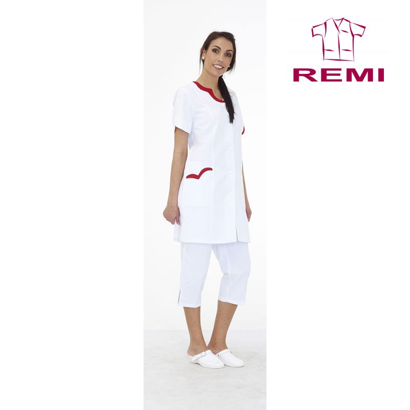 Tunique Medicale Femme Couleur Blanche Et Rouge Manches Courtes Lisavet