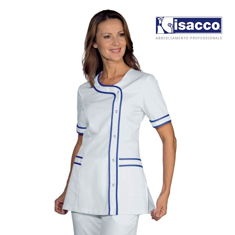 Tunique médicale femme blanche liseré bleu 