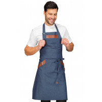 TABLIER SERVICE A BAVETTE EN JEANS ET CUIR ISACCO