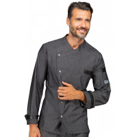 VESTE DE CUISINE EN JEANS NOIR ET BLEU