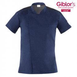 veste de cuisinier bleu manches courtes